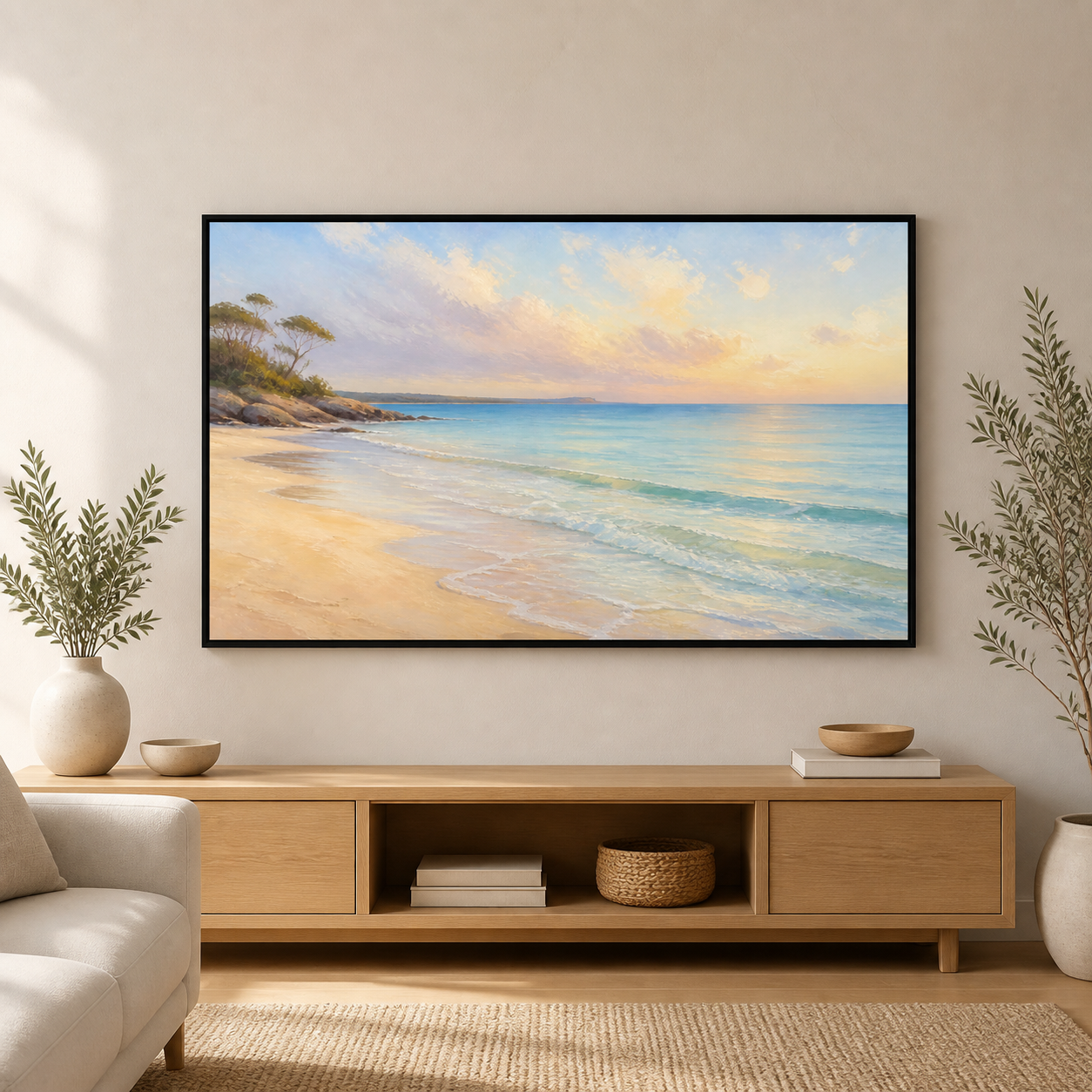 Coastal Morning black floating frame landscape lifestyle view