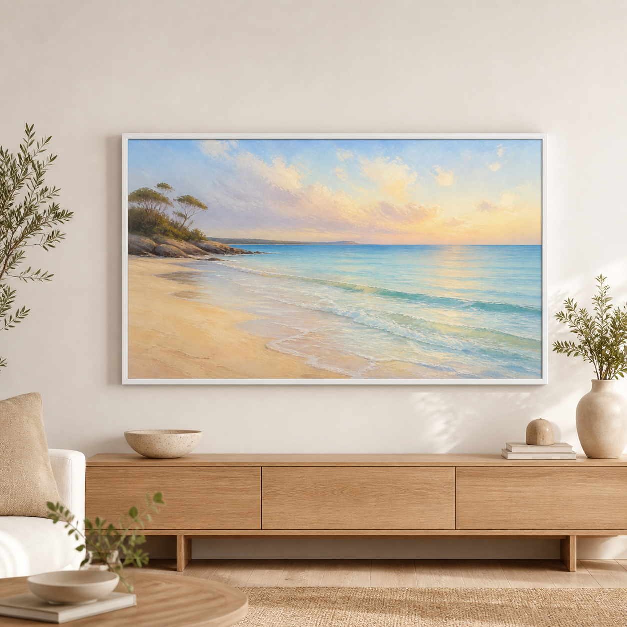 Coastal Morning white floating frame landscape lifestyle view