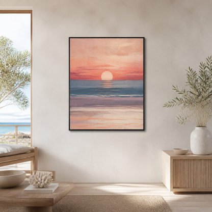 Coral Horizon black floating frame canvas