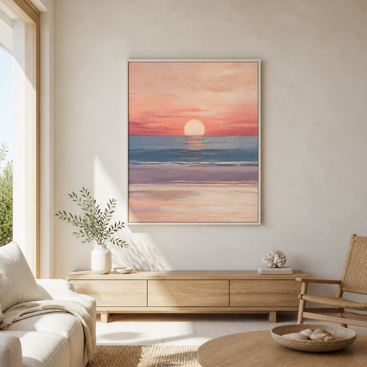 Coral Horizon white floating frame canvas