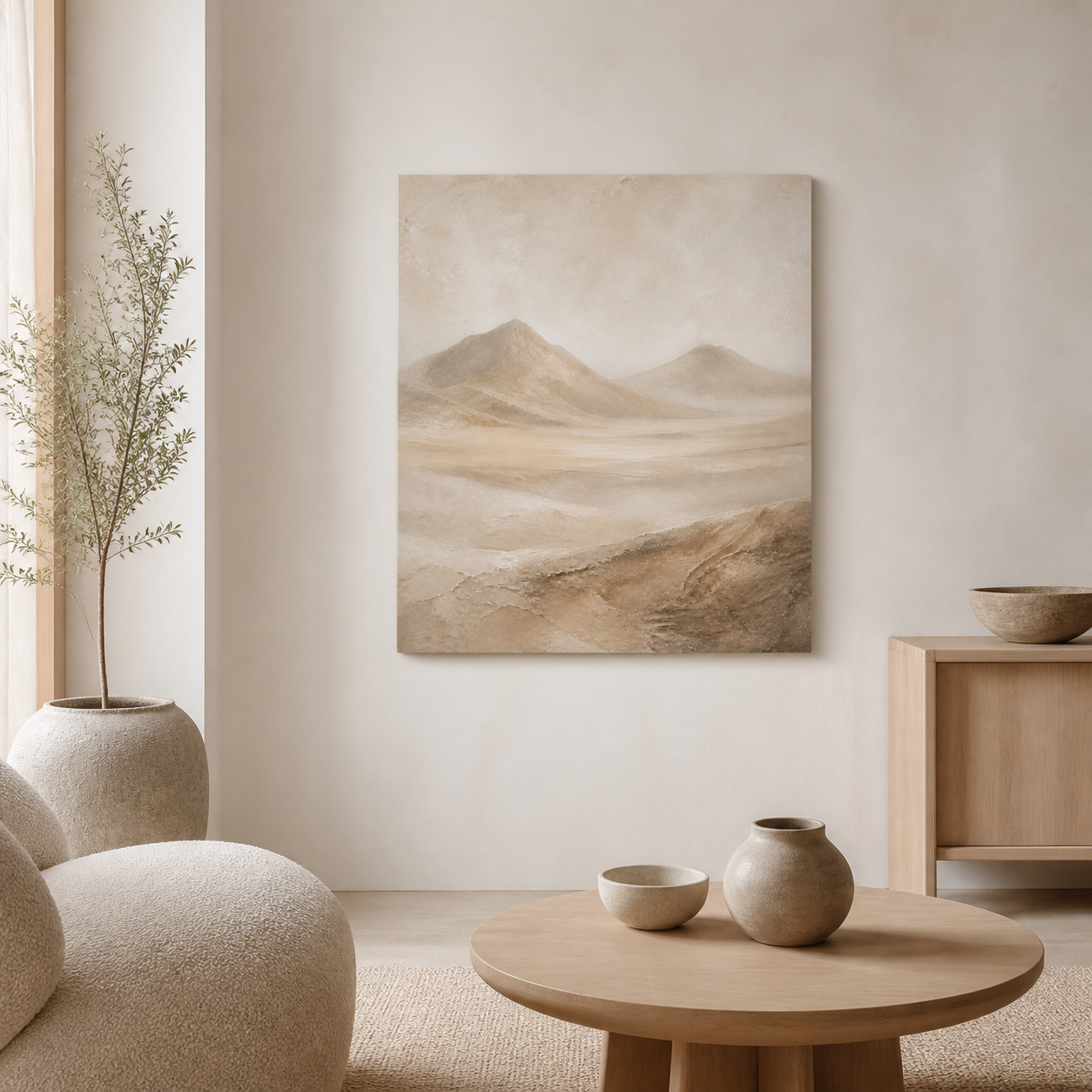 Desert Stillness stretched canvas in a neutral interior