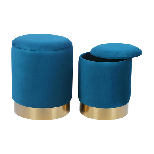 Storage Ottoman in Velvet Peacock Blue