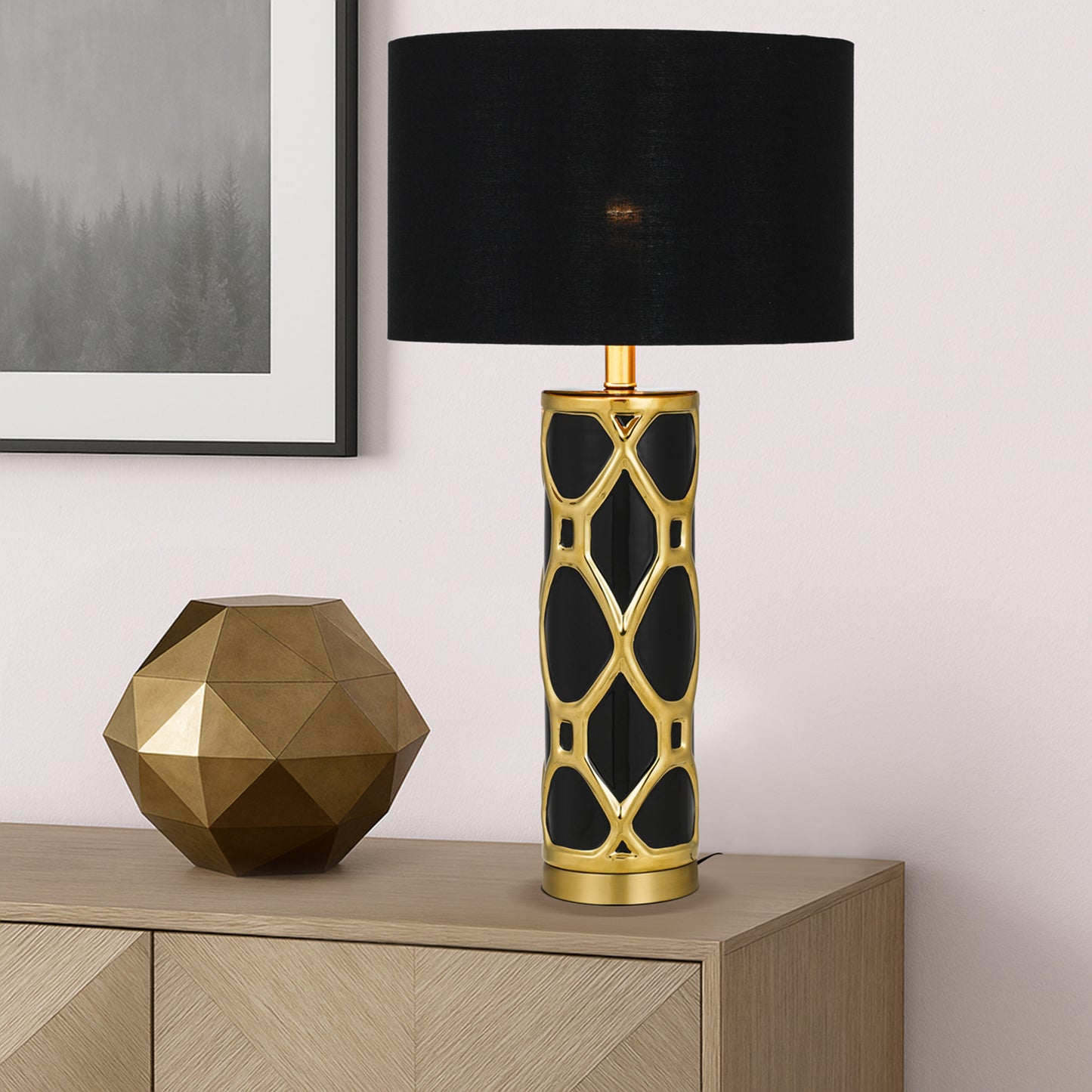 Burgos TFS CERAMIC TABLE LAMP 25wE27max D:380 H:690 Inline Switch BLACK / BLACK