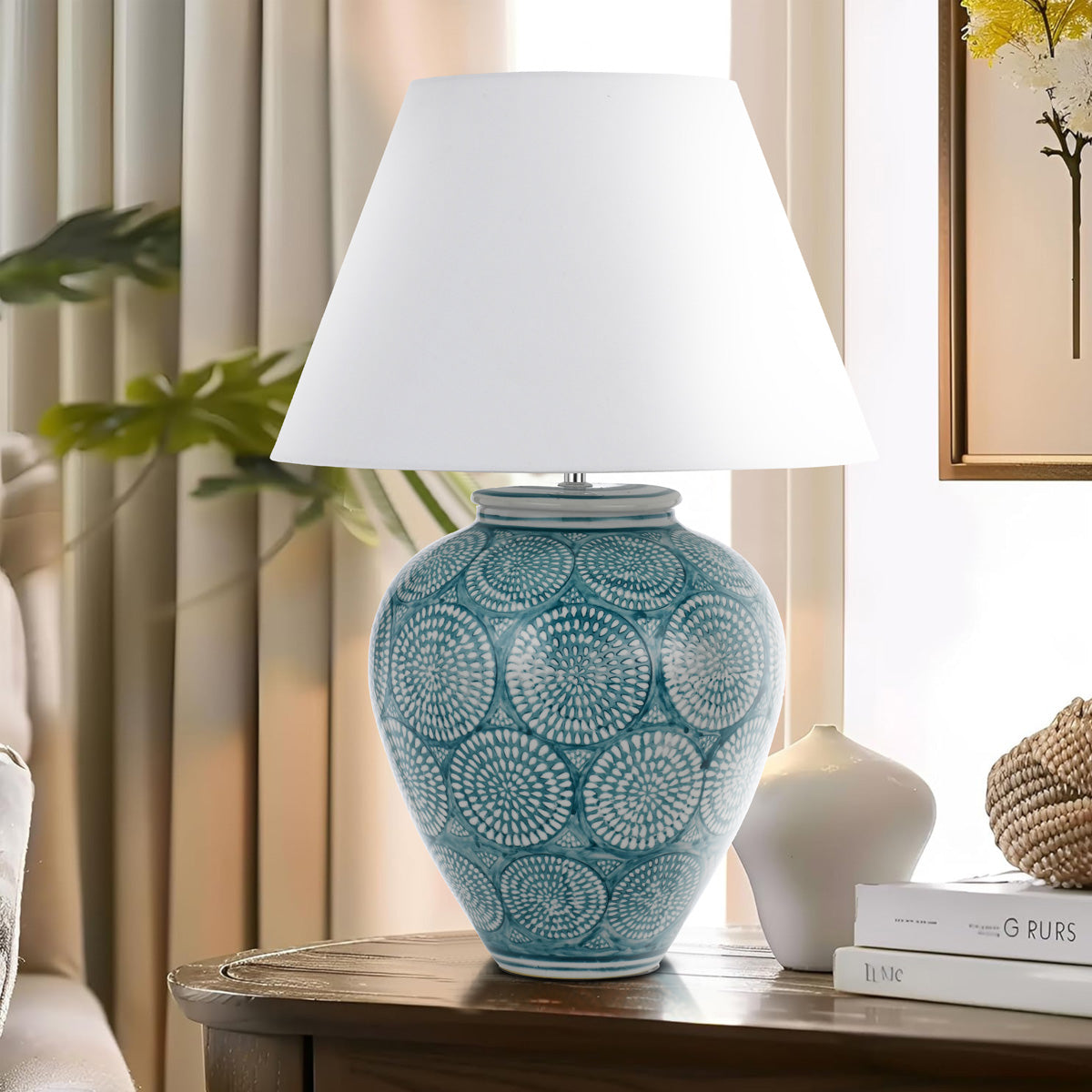 TFS CERAMIC TABLE LAMP 25wE27max D:410 H:610 line switch BLUE / WHITE