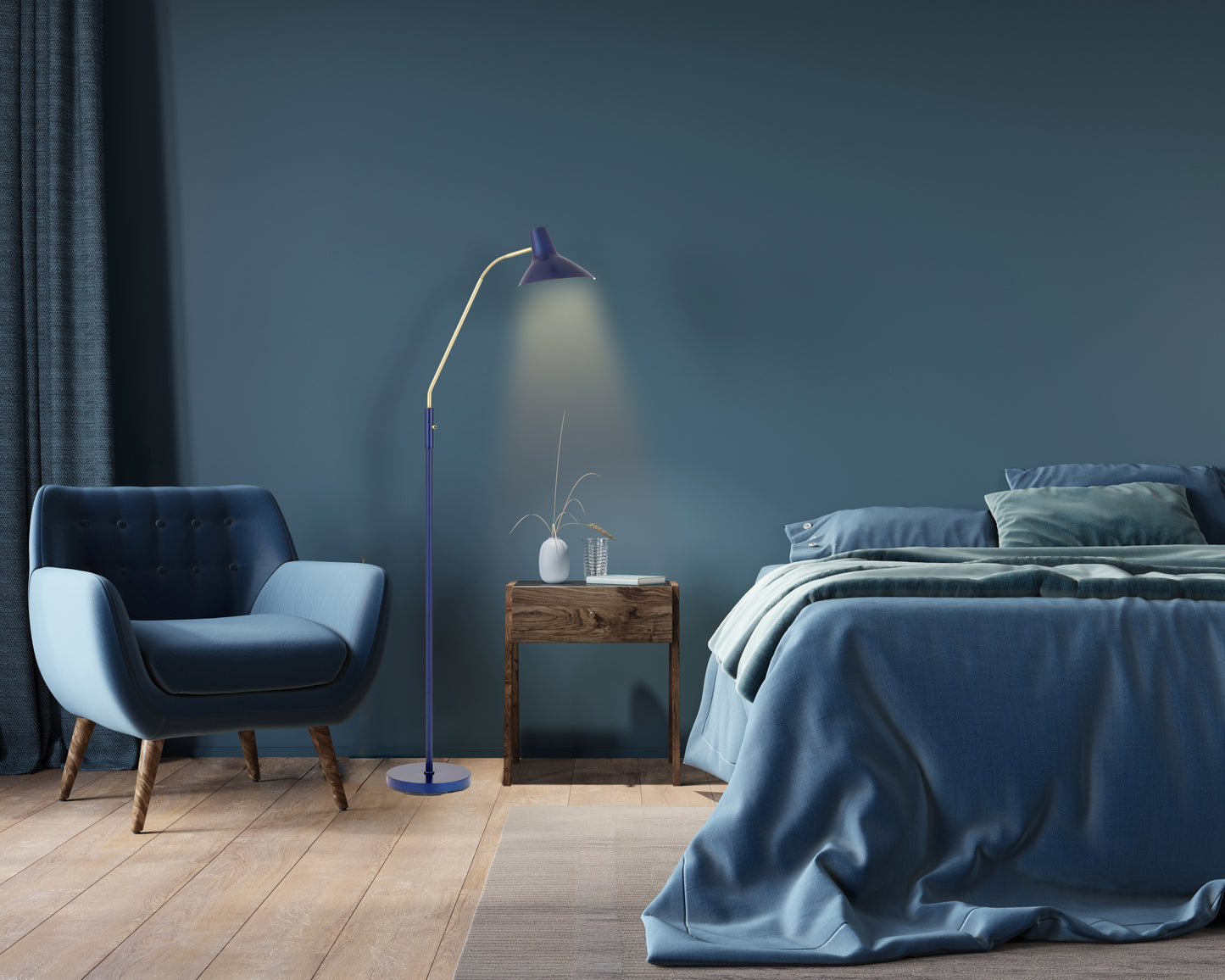 TFS FLOOR LAMP 25wE27max H:1580 D:230 BLUE/ BRASS MATT/BLUE ROCKET SWITCH