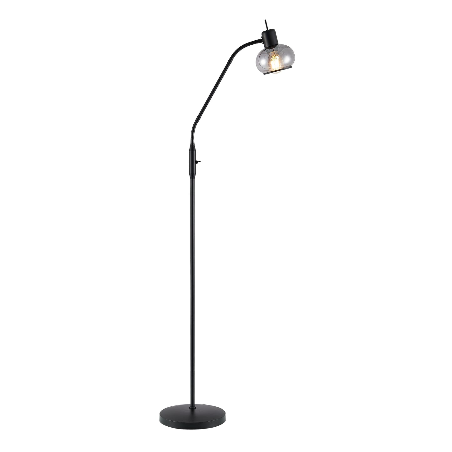 TFS FLOOR LAMP 25wE27max L:560 W:250 H:1350 TOGGLE SWT BLACK MATT/ SMOKE GLASS