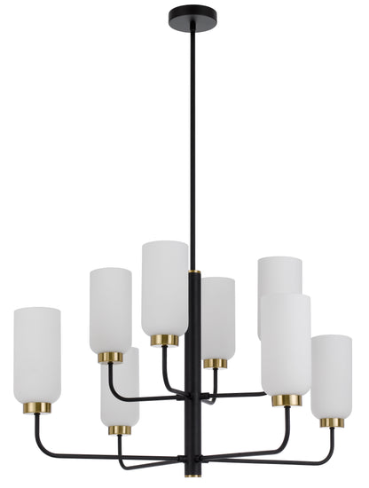 TFS 8LTS PENDANT 8x25wE27max D850H2000 GLASS100 BLACK MATT/OPAL GLASS ROD:1.5m