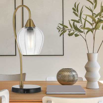 TFS TABLE LAMP 25wE27max L210 W160 H450 line swt BLK MARBLE/ANT GOLD/CLEAR