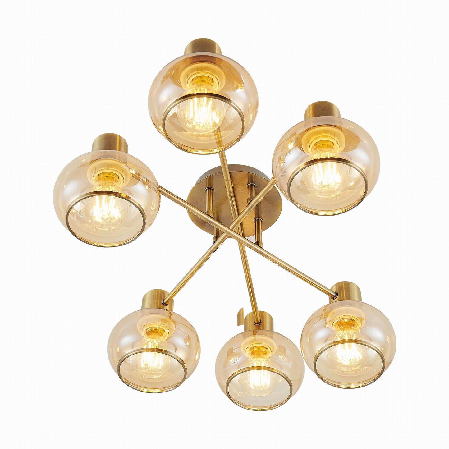 TFS 6 LT CTC 6x25wE27max L:700 W:430 H:190 ANTIQUE BRASS/ AMBER GLASS