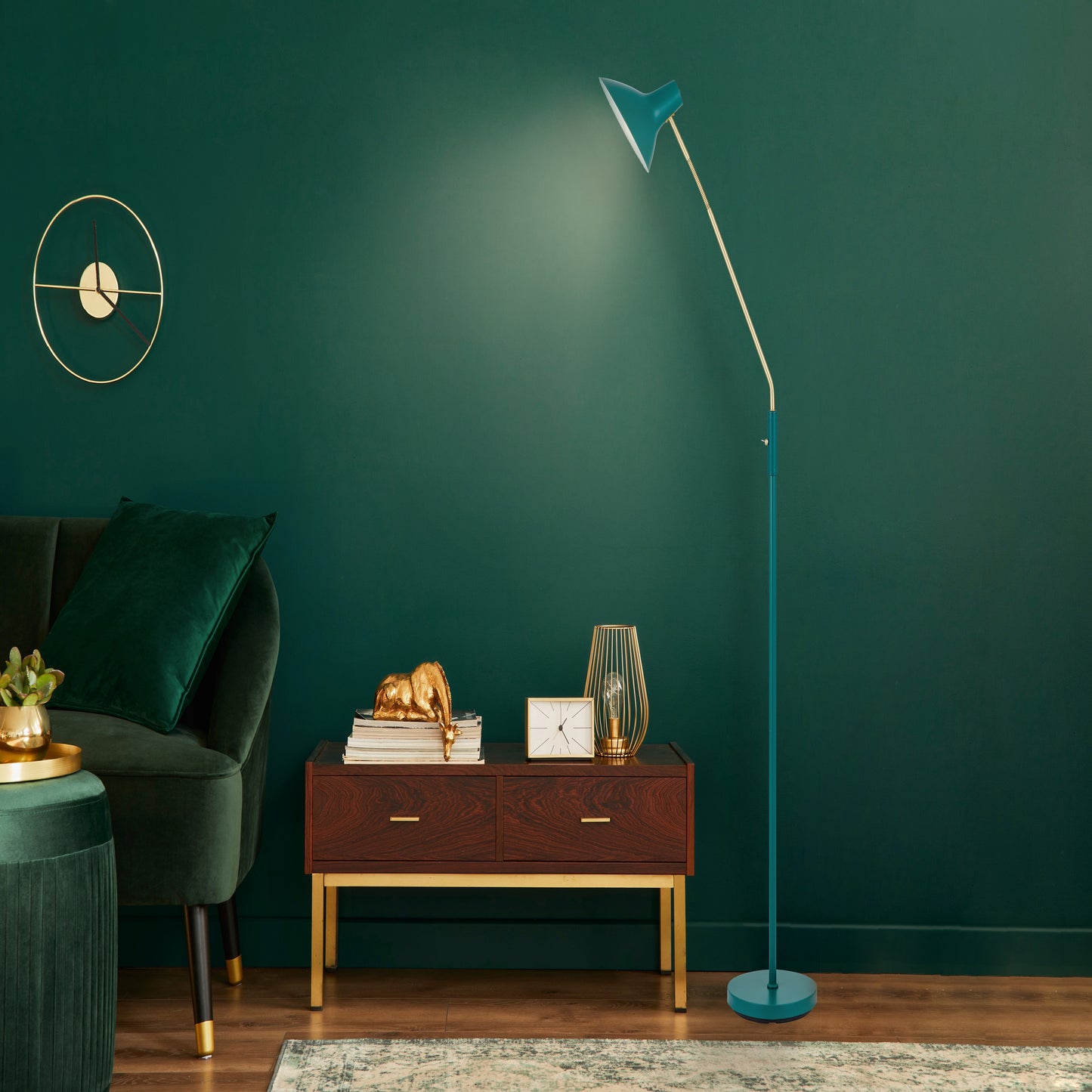 TFS FLOOR LAMP 25wE27max H:1580 D:230 GREEN/ BRASS MATT/GREEN ROCKET SWITCH