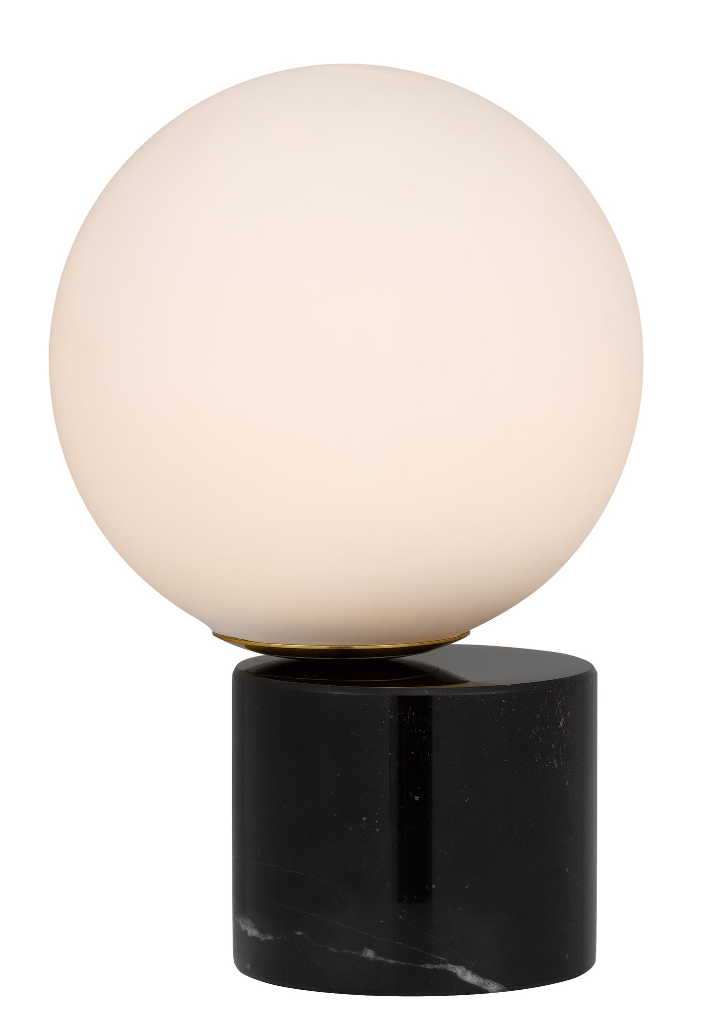 TFS TABLE LAMP 25wE27max D:200 H:300 Inline Switch BLACK MARBLE BASE/OPAL GLASS