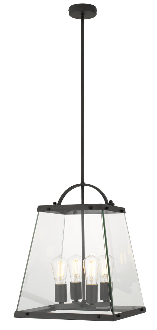 TFS 4 LIGHT SOLID BRASS PENDANT 4x25wE27max L:350H:450 BLACK / CLEAR