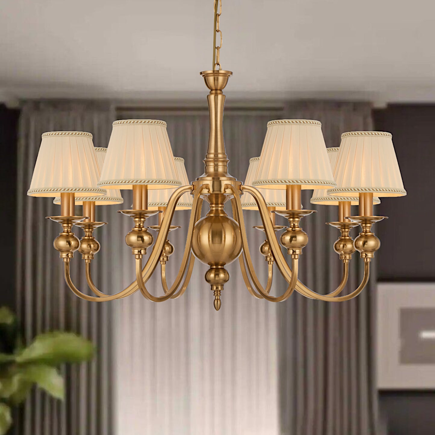 Rivaline TFS 8LT PENDANT W/SHADE 8x25wE14max D:790 H:550 chain 2m COPPER / CREAM
