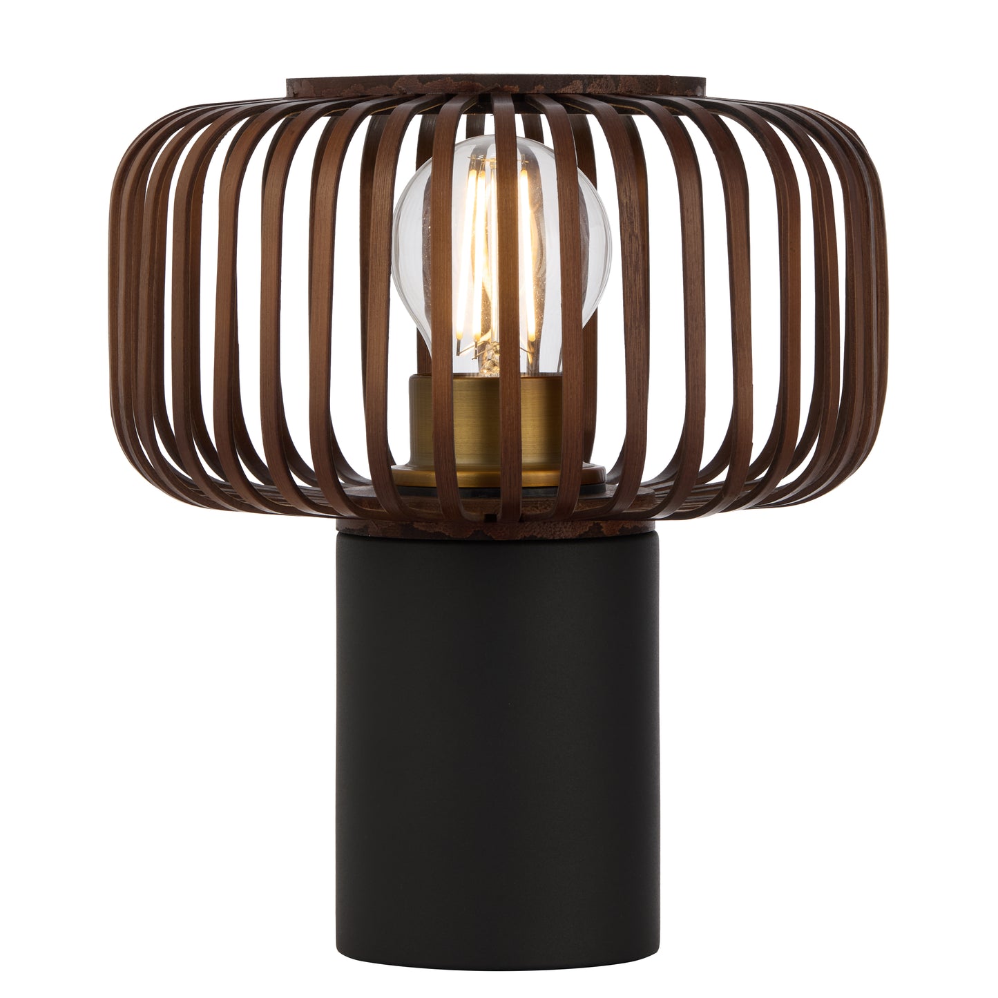TFS ROUND TABLE LAMP 25wE27max D200 H230 inline swt BLACK / BROWN BAMBOO