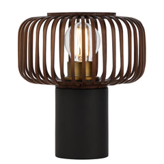 TFS ROUND TABLE LAMP 25wE27max D200 H230 inline swt BLACK / BROWN BAMBOO