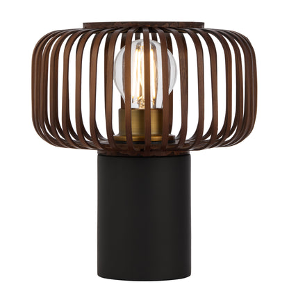 TFS ROUND TABLE LAMP 25wE27max D200 H230 inline swt BLACK / BROWN BAMBOO