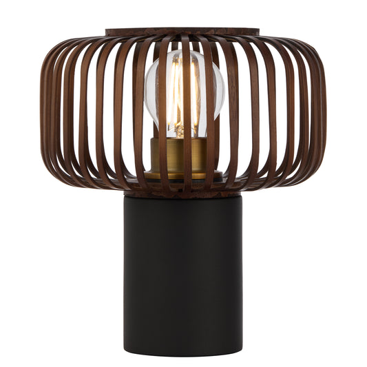 TFS ROUND TABLE LAMP 25wE27max D200 H230 inline swt BLACK / BROWN BAMBOO