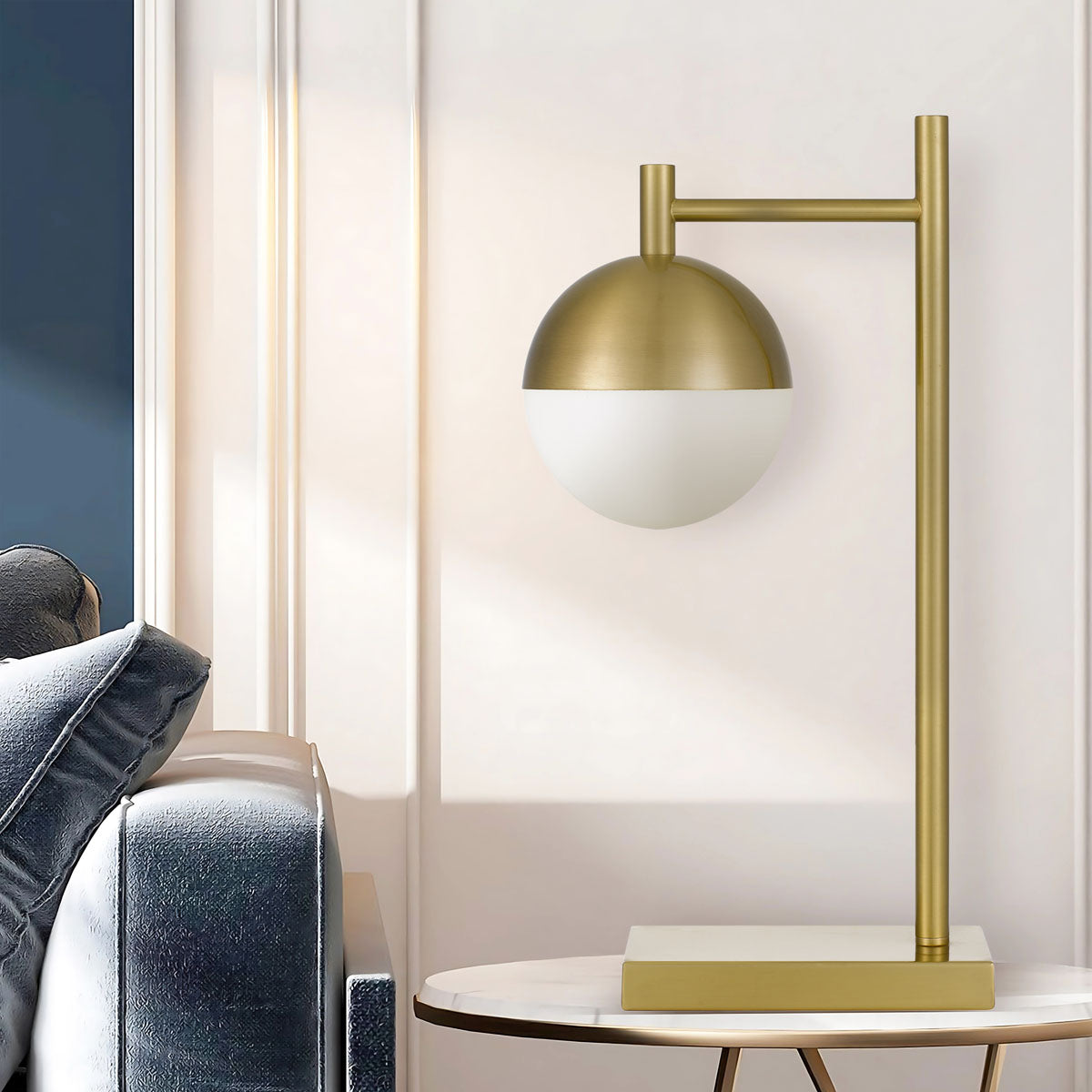 TFS TABLE LAMP 25wE27max D:200 H:500 Inline Switch ANTIQUE GOLD BASE/OPAL GLASS