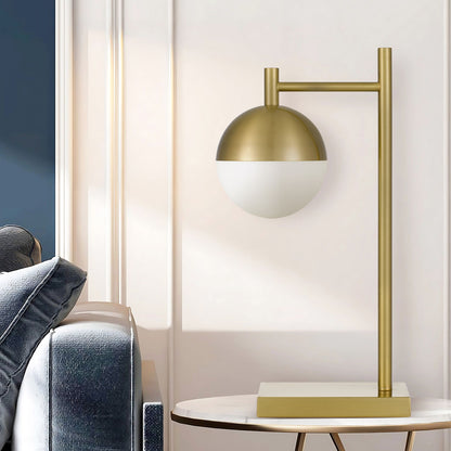 TFS TABLE LAMP 25wE27max D:200 H:500 Inline Switch ANTIQUE GOLD BASE/OPAL GLASS