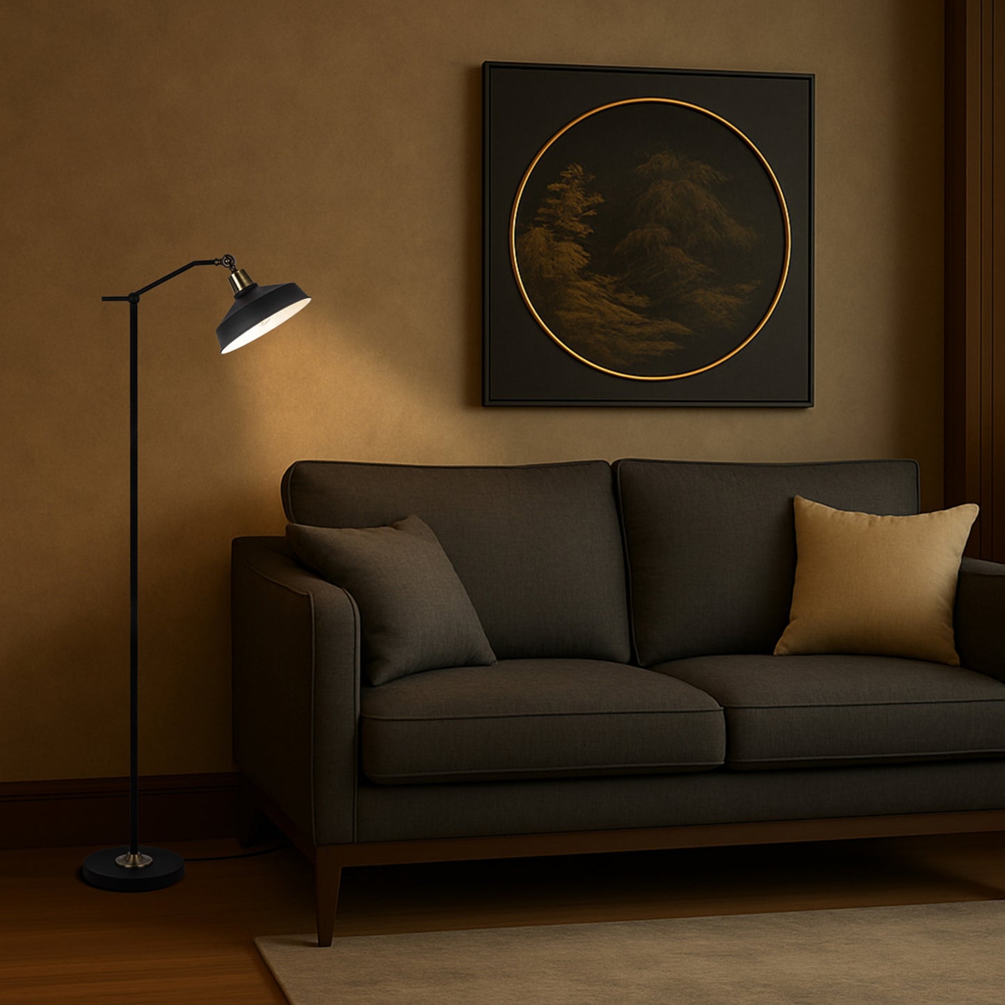 TFS FLOOR LAMP 25wE27max L440 W250 H1500 FOOT SWTCH BLACK MATT/ ANT BRASS