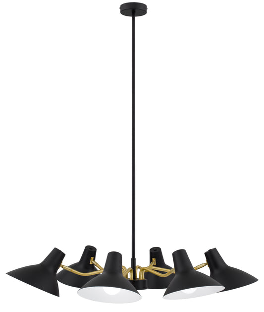 TFS 6 LIGHTS PENDANT 6x25wE27max D:900 H:150 BLACK/BRASS MATT ROD:1.5m