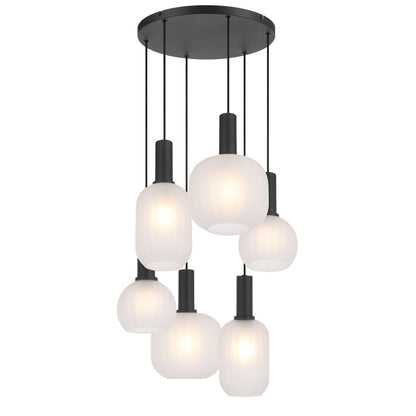 TFS 6LT PENDANT 6x25wE27max L495 W495 H315 cab 2m BLACK / FROST GLASS