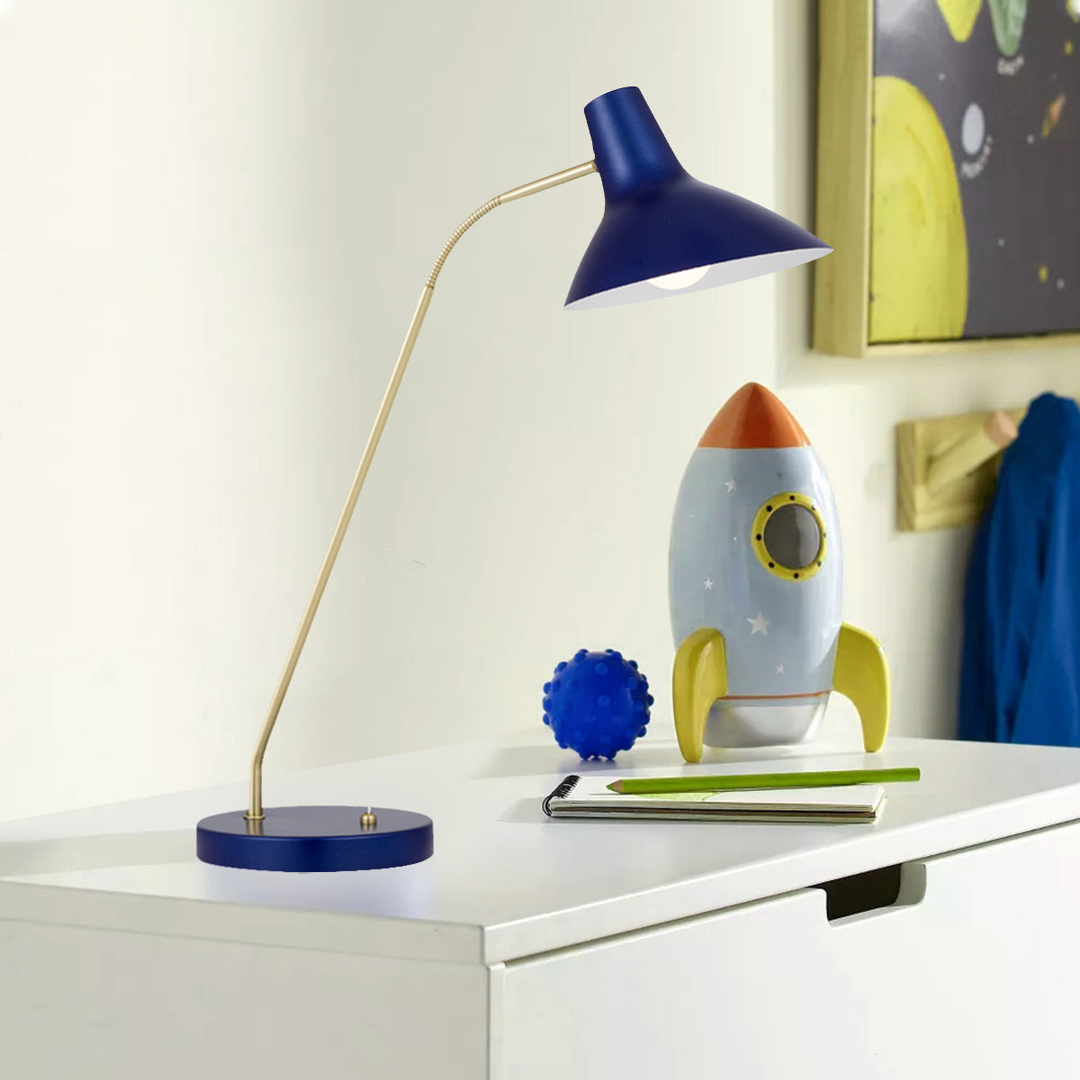 TFS TABLE LAMP 25wE27max H:645 D:180 BLUE/ BRASS MATT/BLUE ROCKET SWITCH