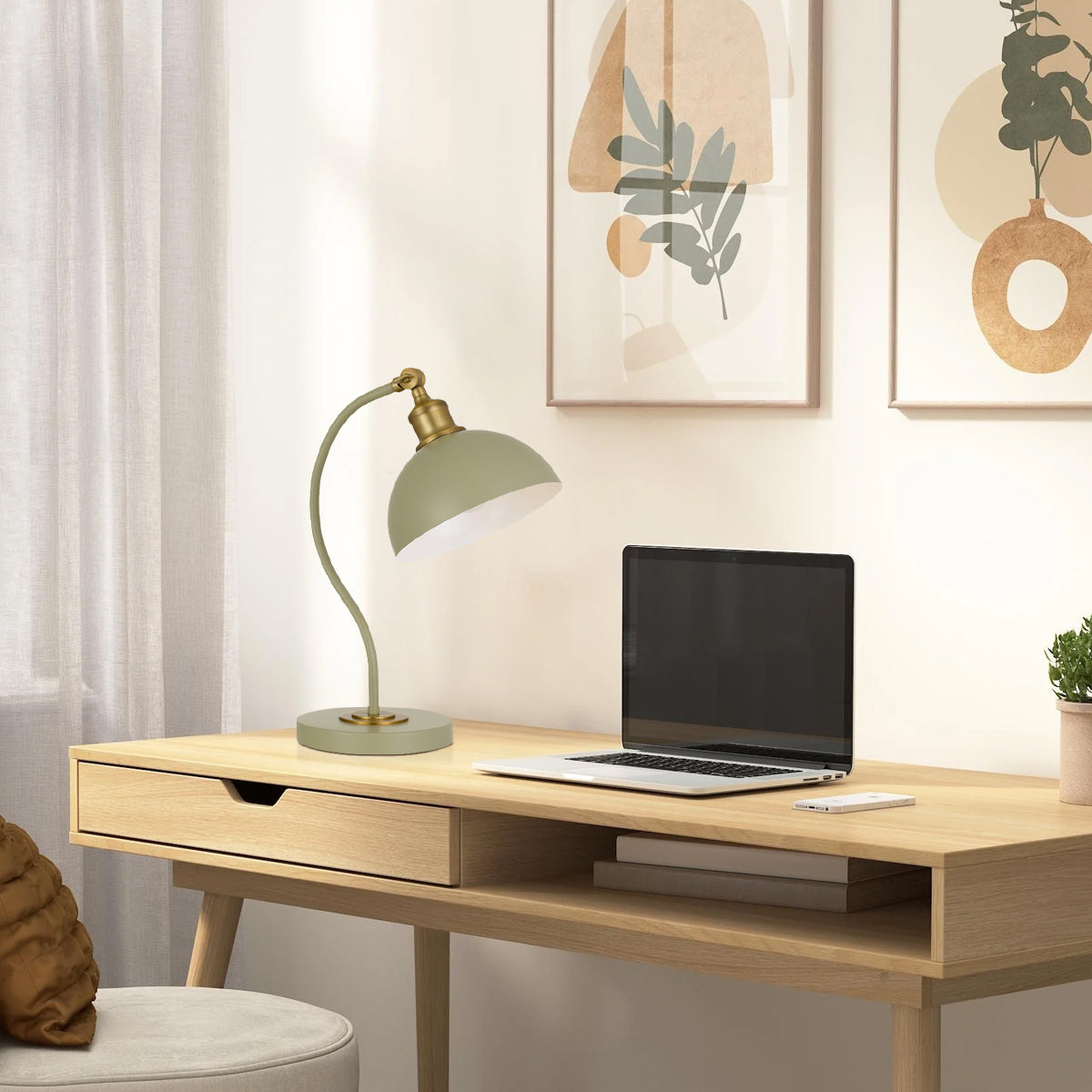 TFS TABLE LAMP 25wE27max L:285 W:200x H:415 SHADE D:200 H:190 GREEN SATIN/ BRASS