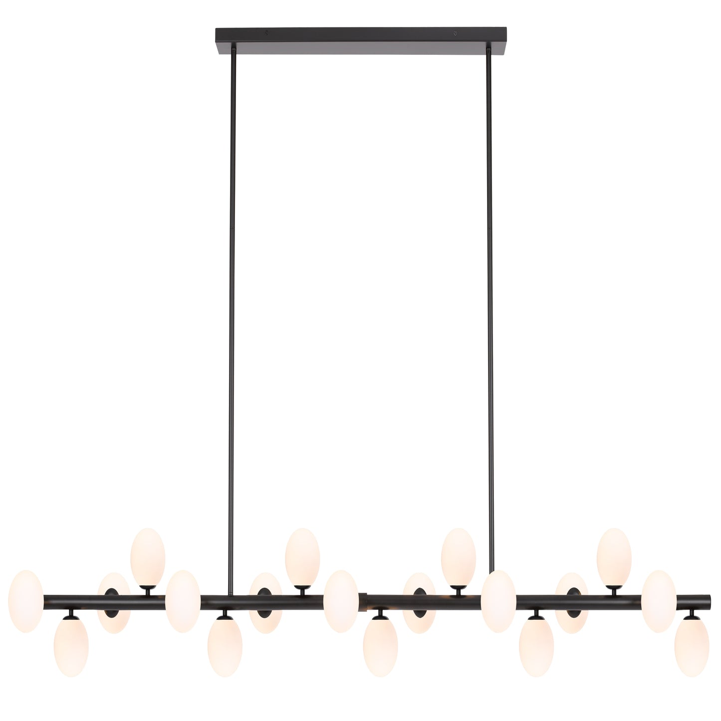 Memphis TFS 18 LTS PENDANT 18x6wG9mx L2000 W243 H245 ROD:2x6001x300 BLACK FRAME/OPAL GLASS