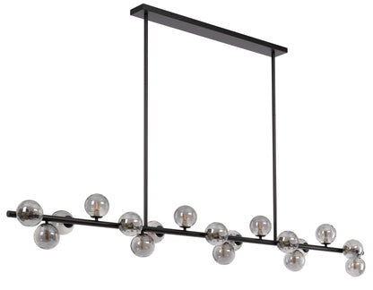 TFS 18 LTS PENDANT 18x6wG9mx L2000 W243 H245 ROD:2x6001x300 BLACK FRAME/SMOKE GLASS