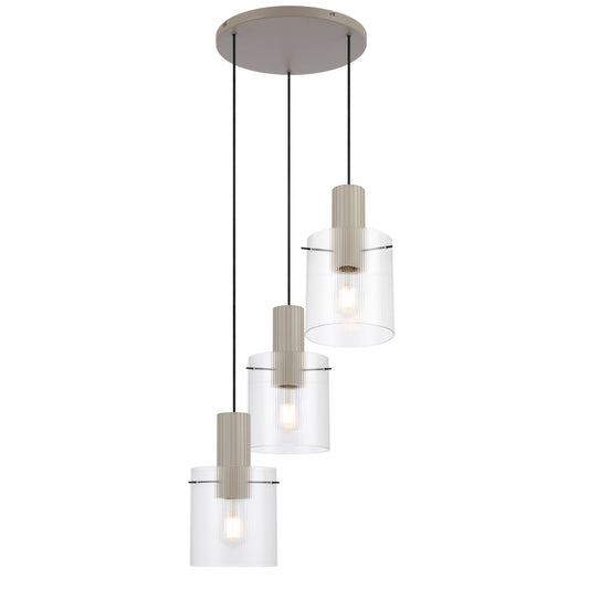 TFS 3LT PENDANT 3x25wE27max L:560 W:440 H:22 cab 2m GREY / CLEAR
