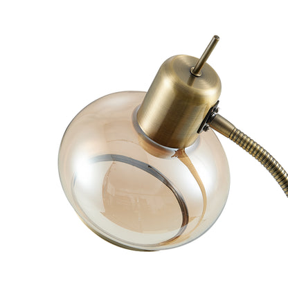 TFS TABLE LAMP 25wE27max L:270 W:160 H:470 TOGGLE SWT ANTIQUE BRASS / AMBER GLASS