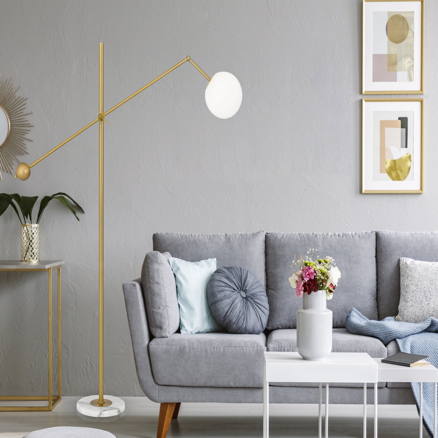 TFS FLOOR LAMP 25wE27max L:1200 H:1800 Foot Switch GOLD / OPAL