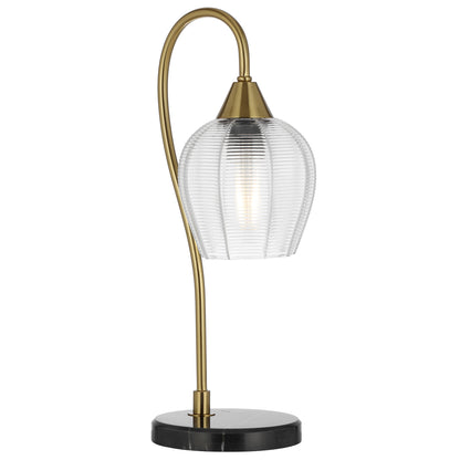 TFS TABLE LAMP 25wE27max L210 W160 H450 line swt BLK MARBLE/ANT GOLD/CLEAR