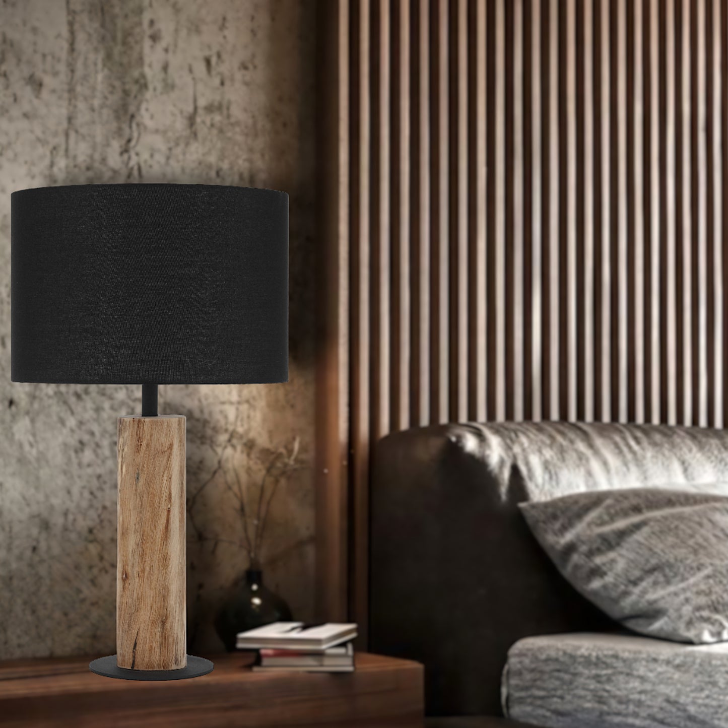 Oslo TFS TABLE LAMP 25wE27max D:330 H:570 INLINE SWTCH WOOD / BLACK SHADE