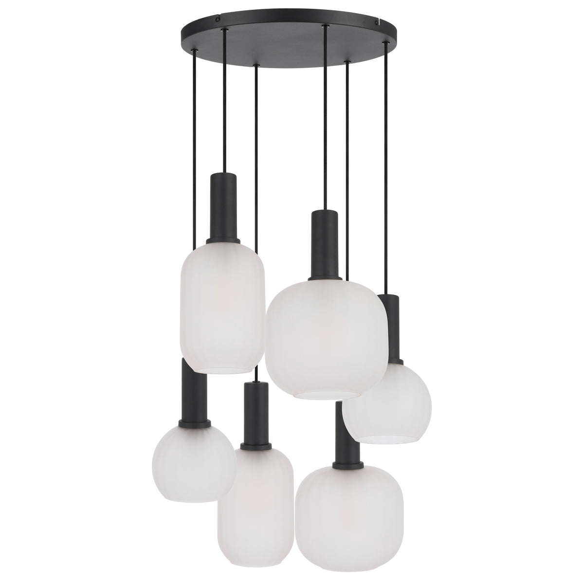 TFS 6LT PENDANT 6x25wE27max L495 W495 H315 cab 2m BLACK / FROST GLASS