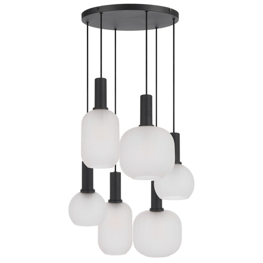 TFS 6LT PENDANT 6x25wE27max L495 W495 H315 cab 2m BLACK / FROST GLASS
