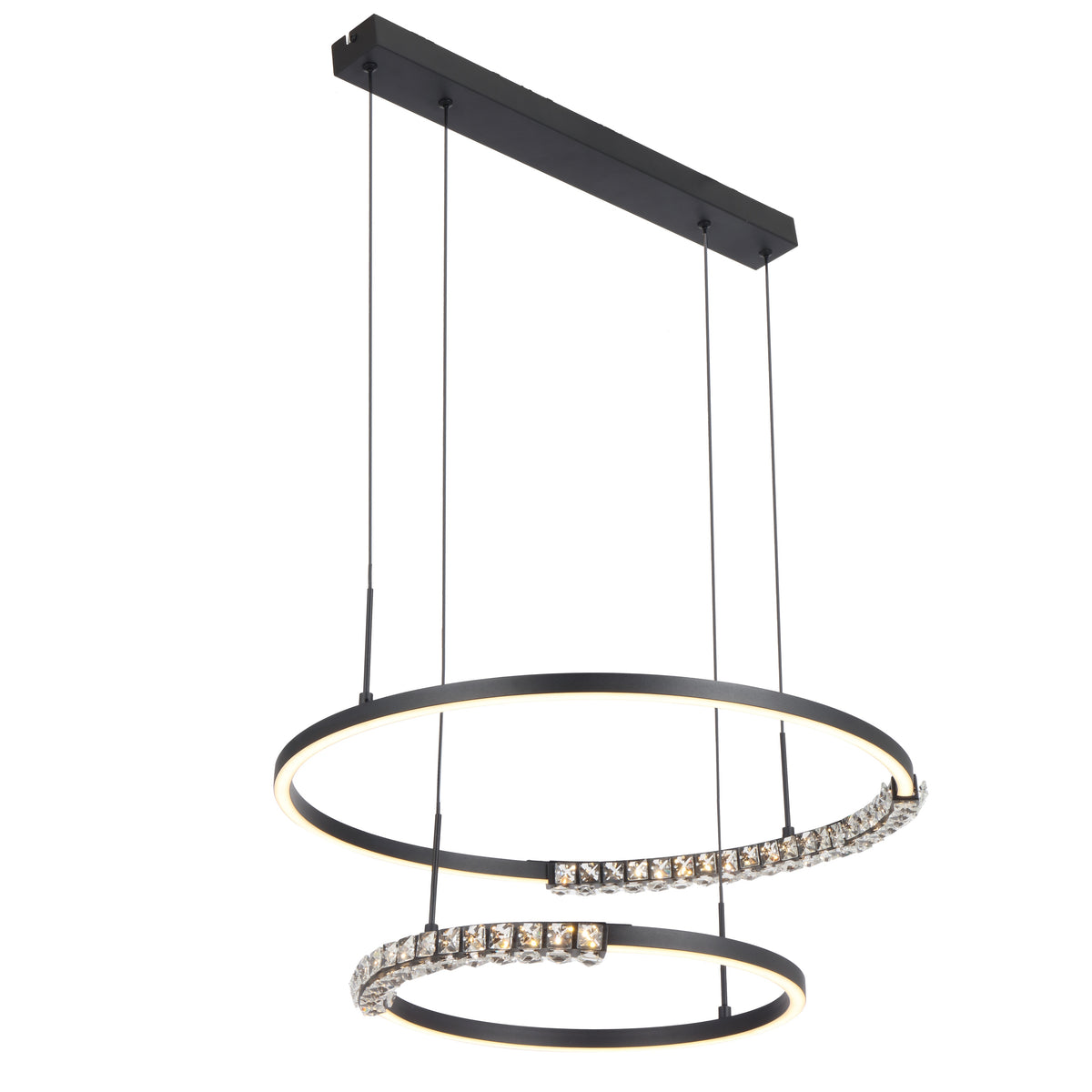 TFS 2TIER PENDANT 40wLED D:575+385 H:30 CAB.2M 1540Lm BLACK SAND/ CRYSTAL