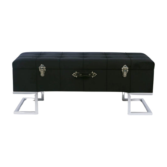 KD Storage Ottoman in Velvet Black in Silver iron base