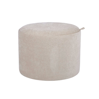 Beige Chenille Storage Ottoman with Tray