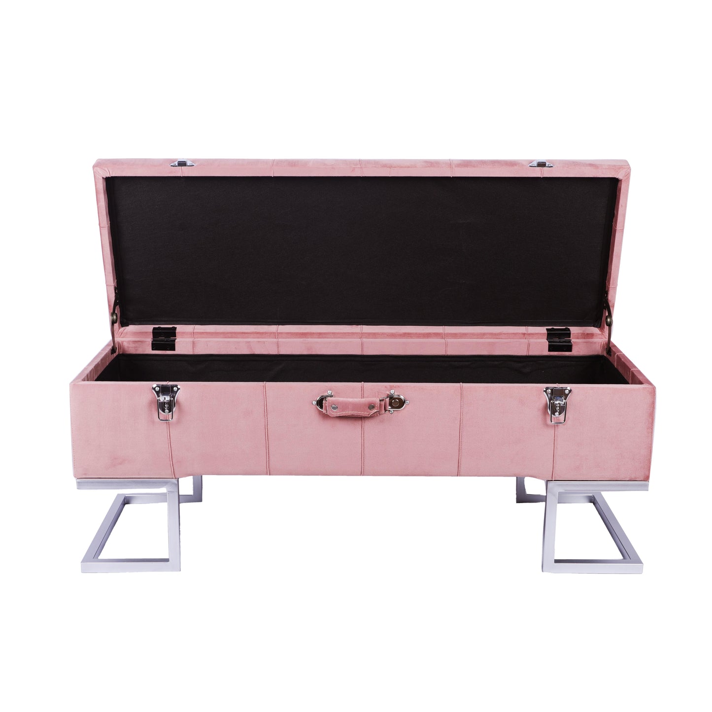 KD Storage Ottoman in Velvet Pink in silver iron base