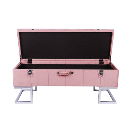 KD Storage Ottoman in Velvet Pink in silver iron base