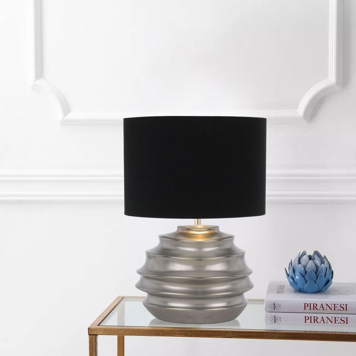 TFS CERAMIC TABLE LAMP 25wE27max D:300 H:425 SILVER / BLACK