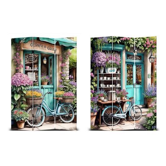 Doorfront Bicycle with Flowers Canvas Trifold Room Divider