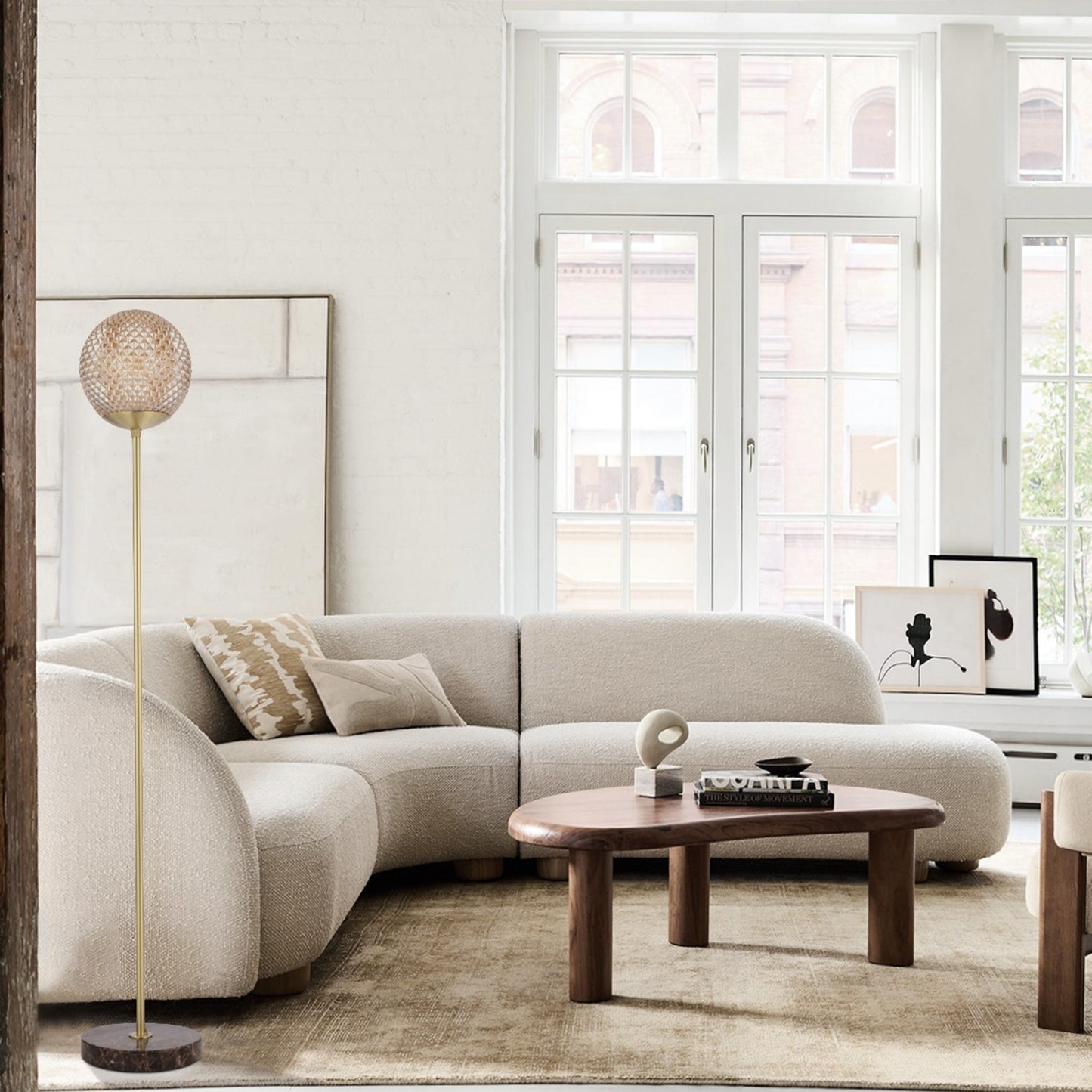 TFS FLOOR LAMP 25wE27max D:250 H:154 foot swtch CHOC MARBLE/AMBER GLASS