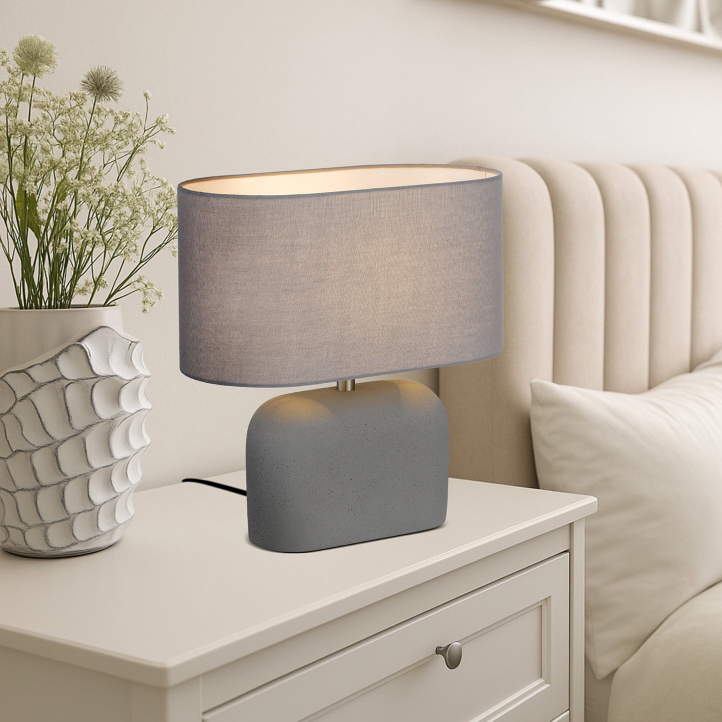 Cantoline TFS TABLE LAMP 25wE27max L:350 W:180 H:360 inline Swtch CONCRETE / SOFT GREY LINEN