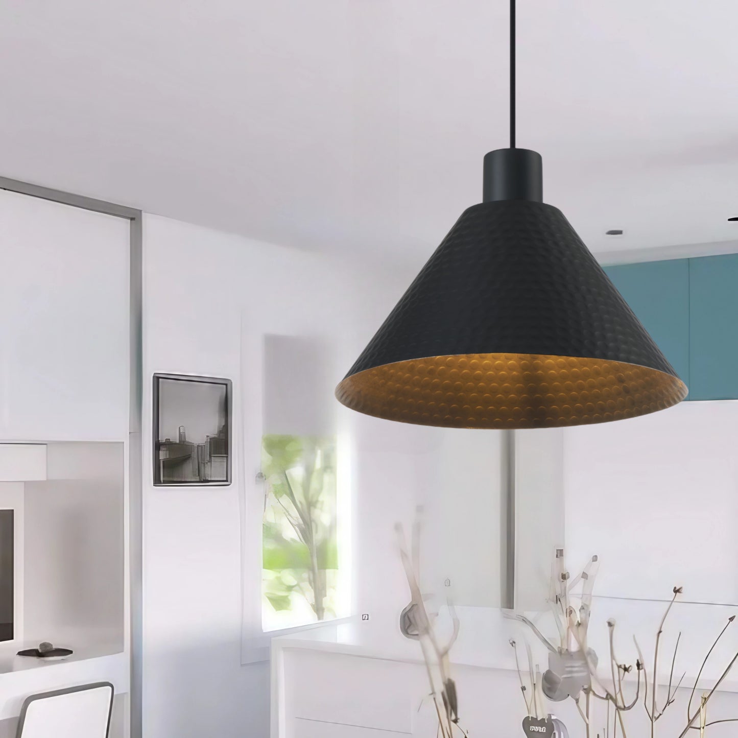 TFS 32CM PENDANT 25wE27max D320 H170 TEX 2M BLACK SATIN