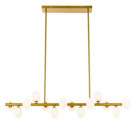 TFS 14LTS PENDANT 14x6wG9max L1500W:245H:245 ROD:2x6001x300 ANT GOLD FRAME/OPAL MATT GLASS