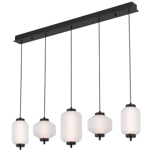 TFS PENDANT 5LT BAR 22wLED 3000K NON-DIM D115 D150 D135 2M 885Lm BLACK/GLASS: FROST