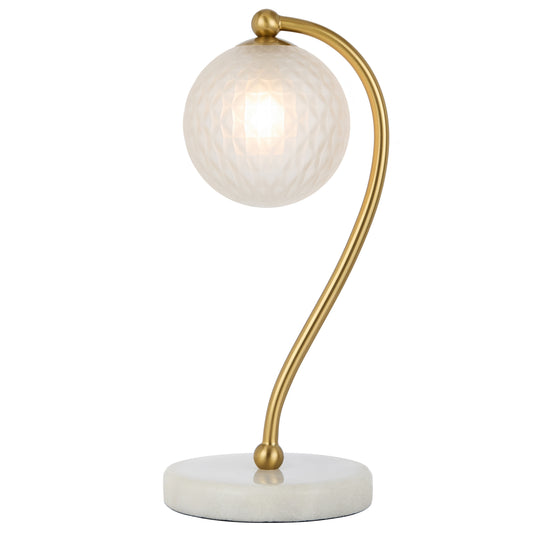 TFS TABLE LAMP 6wG9max KIT L160 W150 H350 WHITE MARBLE/ ANT GOLD/ FROST TEAR PATTERN